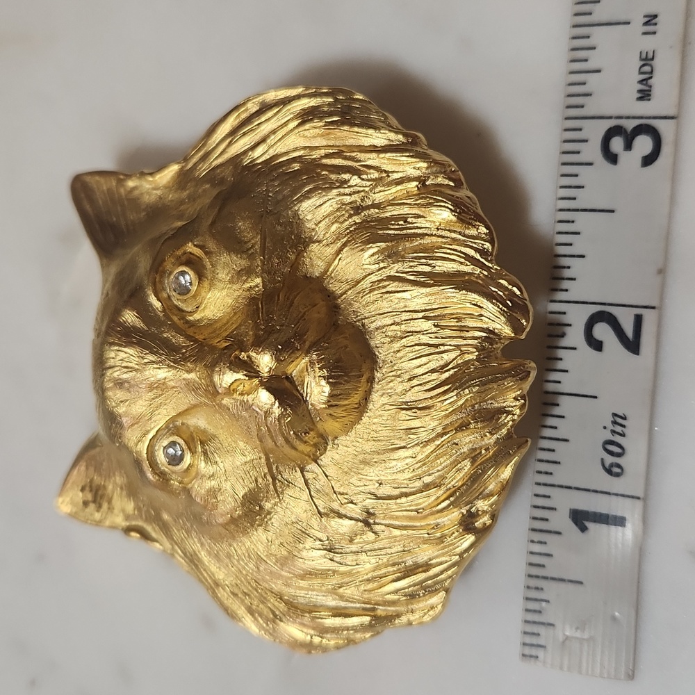 RARE Doreen Ryan 94 Vintage Golden Cat Belt Buckle With Rhinestone Diamond Eyes - Picture 7 of 14